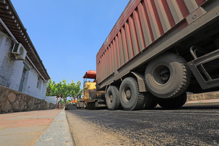 Luannan County, China-July 31, 2019: rural highway construction site, Luannan County, Hebei Province, Chinaのeditorial素材