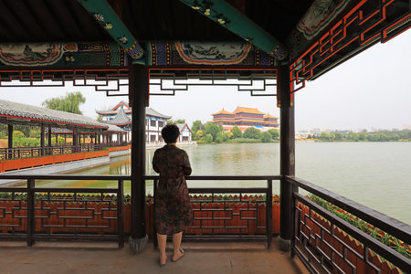 Tourists visit Cao Xueqin Park, Fengrun County, Hebei Province, Chinaのeditorial素材
