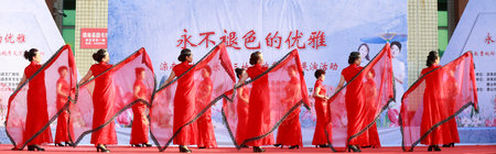 Luannan County-August 27, 2018: cheongsam walking show, in Luannan County, Hebei Province, Chinaのeditorial素材