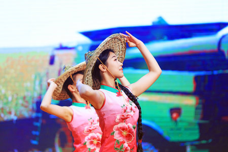 Luannan County-November 30, 2018: Dance performance on stage, Luannan County, Hebei Province, Chinaのeditorial素材