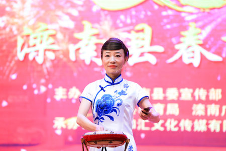 Luannan County-January 25, 2019: Theatrical performances on stage, Luannan County, Hebei Province, Chinaのeditorial素材