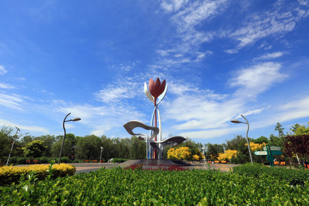 Luannan County-May 22, 2019: City sculptures in parks, Luannan County, Hebei Province, Chinaのeditorial素材