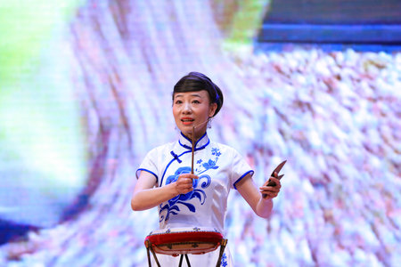 Luannan County-January 25, 2019: Theatrical performances on stage, Luannan County, Hebei Province, Chinaのeditorial素材