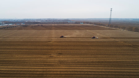 seeder sows in the field, North China
