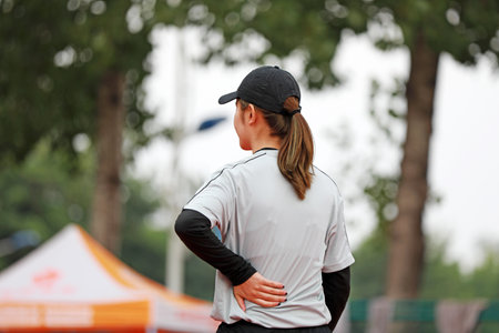 Women in sportswear are on the playgroundの写真素材