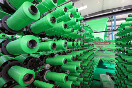 Bobbin in the packaging products processing line in a factory, North Chinaの写真素材