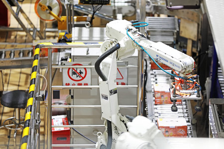 Luannan County, China-June 18, 2019: Automation machinery and equipment are working in accordance with procedures, Luannan County, Hebei Province, Chinaのeditorial素材