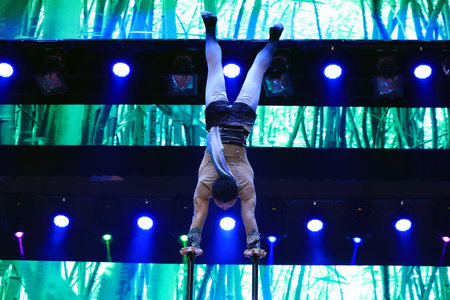 Luannan County-January 25, 2019: High-altitude acrobatics performance, Luannan County, Hebei...
