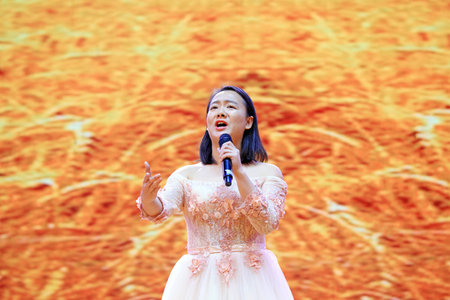 Luannan County-November 29, 2018: Singing and performing on stage, Luannan County, Hebei Province, Chinaのeditorial素材