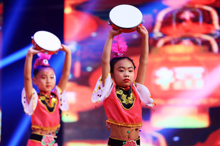 Luannan County-January 29, 2019: Children's Dance Performance on the Stage, Luannan County, Hebei Province, Chinaのeditorial素材