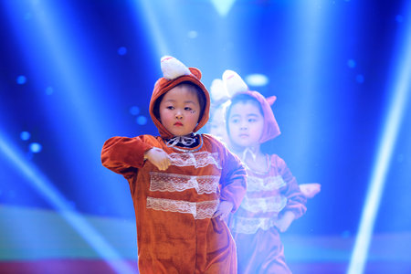 Luannan County-January 29, 2019: Children's Dance Performance on the Stage, Luannan County, Hebei Province, Chinaのeditorial素材