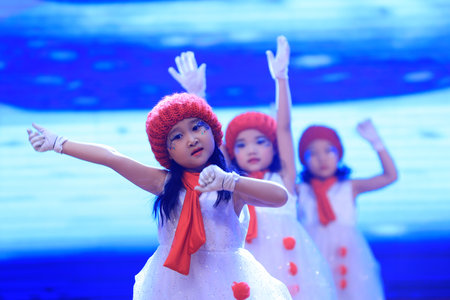 Luannan County-January 29, 2019: children dance performance on the Stage, Luannan County, Hebei Province, Chinaのeditorial素材