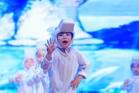 Luannan County-January 29, 2019: Children's Dance Performance on the Stage, Luannan County, Hebei Province, Chinaのeditorial素材