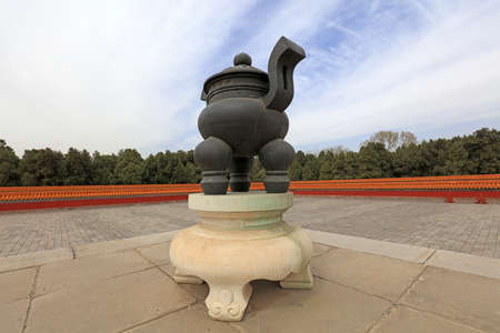 Chinese Qing Dynasty incense burner architecture landscape in Ditan Park, Beijing, Chinaのeditorial素材