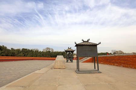 Chinese Qing Dynasty incense burner architecture landscape in Ditan Park, Beijing, Chinaのeditorial素材