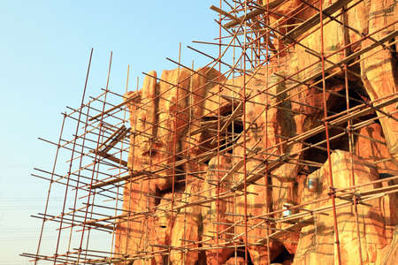 Rockery under construction in a park, North Chinaのeditorial素材