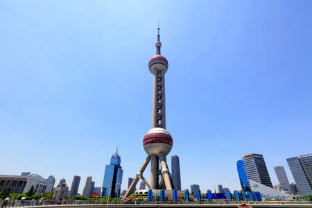 Shanghai, China-June 1, 2018: Architectural landscape of Oriental Pearl TV Tower, Shanghai, China