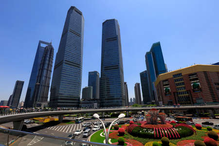 Shanghai, China-June 1, 2018: Architectural scenery of Lujiazui island in Pudong, Shanghai, China