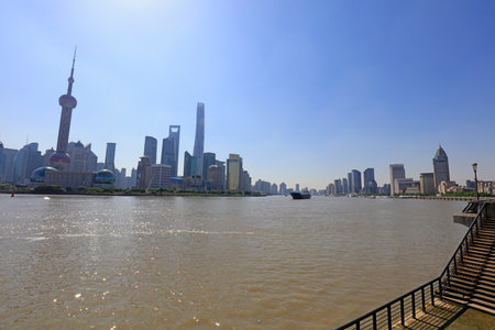 Shanghai Huangpu River bank architecture scenery, Shanghai, China