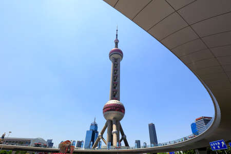 Shanghai, China-June 1, 2018: Architectural landscape of Oriental Pearl TV Tower, Shanghai, Chinaのeditorial素材