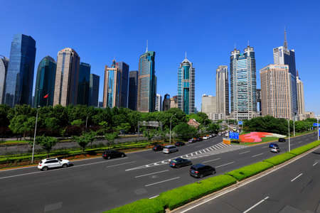 Shanghai, China-June 1, 2018: Architectural scenery of Lujiazui in Pudong, Shanghai, China
