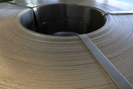 High end strip coated with oil in an iron and Steel Companyの写真素材
