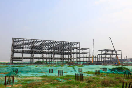 The unfinished industrial building is at a construction site in North Chinaのeditorial素材
