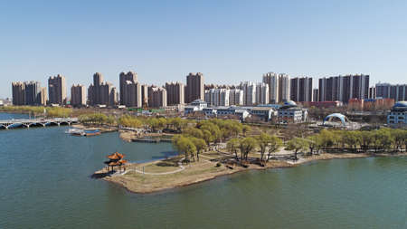 Waterfront City, architectural scenery, aerial photos, North Chinaのeditorial素材