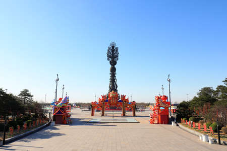 Tangshan City, Hebei Province, China-March 28, 2020: Architectural scenery of Nanhu Park in Tangshan.のeditorial素材