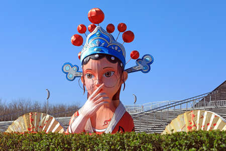 Sculptures of ancient Chinese ladies in the park, North Chinaのeditorial素材