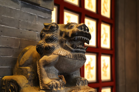 Fengrun District, China-December 22, 2020: Traditional Chinese stone carvings are in a park, Hebei Province, Chinaのeditorial素材