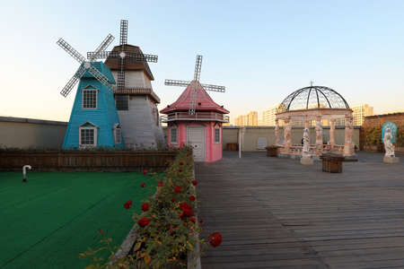 Windmill architecture landscape in a park, North Chinaのeditorial素材
