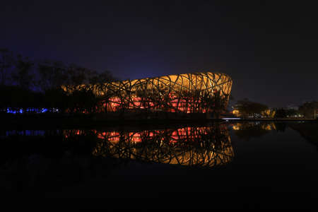 Beijing, China-November 14, 2020: Night of Beijing bird's nest buildingのeditorial素材