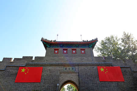 Qinhuangdao City, China-October 4, 2018: Architectural landscape of ancient Chinese city buildings, Qinhuangdao City, Hebei Province, Chinaのeditorial素材
