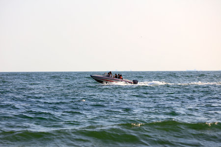 High speed boats on the sea, North Chinaのeditorial素材