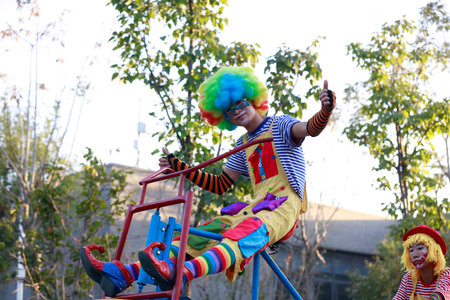 Tangshan City, China-October 7, 2018: Foreign circus performances in the park, Tangshan City, Hebei Province, Chinaのeditorial素材