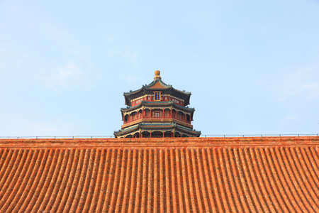 The architectural landscape of foxiangge is in the summer palace, Beijing