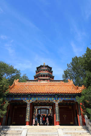 Beijing, China-October 6, 2020: The architectural landscape of foxiangge is in the summer palace,...