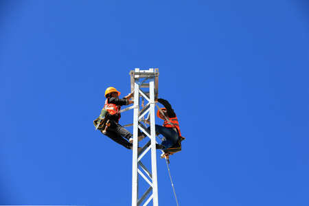 LUANNAN COUNTY, Hebei Province, China-September 17, 2020: Application of OCS support in electrified railway construction siteのeditorial素材