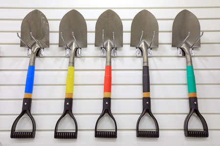 Steel spade hardware is on display in a manufacturing factory, North China