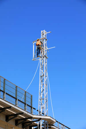 LUANNAN COUNTY, Hebei Province, China-September 17, 2020: Application of OCS support in electrified railway construction siteのeditorial素材