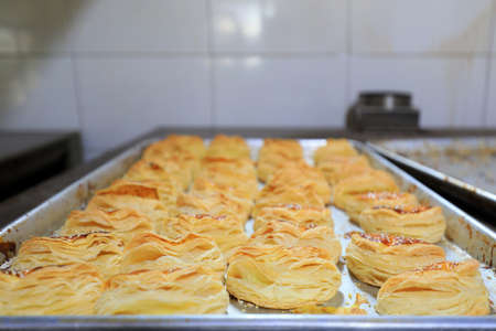 Well placed moon cakes in a food processing plant, North Chinaの写真素材