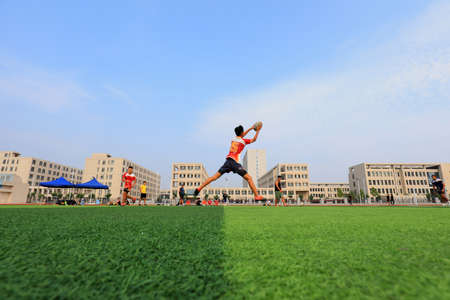 LUANNAN COUNTY, Hebei Province, China-August 23, 2020: rugby players train on the playgroundのeditorial素材