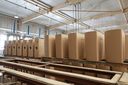 The semi-finished sanitary ware storage workshop is in the factory
