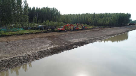 Natural scenery of water system around the city, North Chinaのeditorial素材