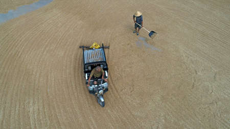 Farmers are drying wheat, aerial photos