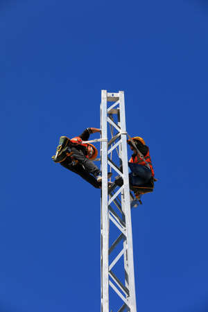 LUANNAN COUNTY, Hebei Province, China-September 17, 2020: Application of OCS support in electrified railway construction siteのeditorial素材