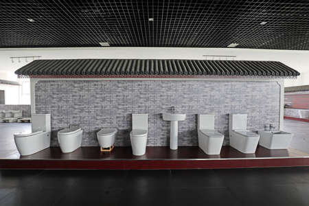 The exhibition hall of sanitary ceramic products is in a factory, North Chinaのeditorial素材