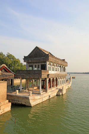 Beijing, China-October 6, 2020: Rock carved boats at the summer palace in Beijingのeditorial素材
