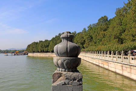 Stone buildings on the Bank of the summer palace in Beijing, Chinaのeditorial素材